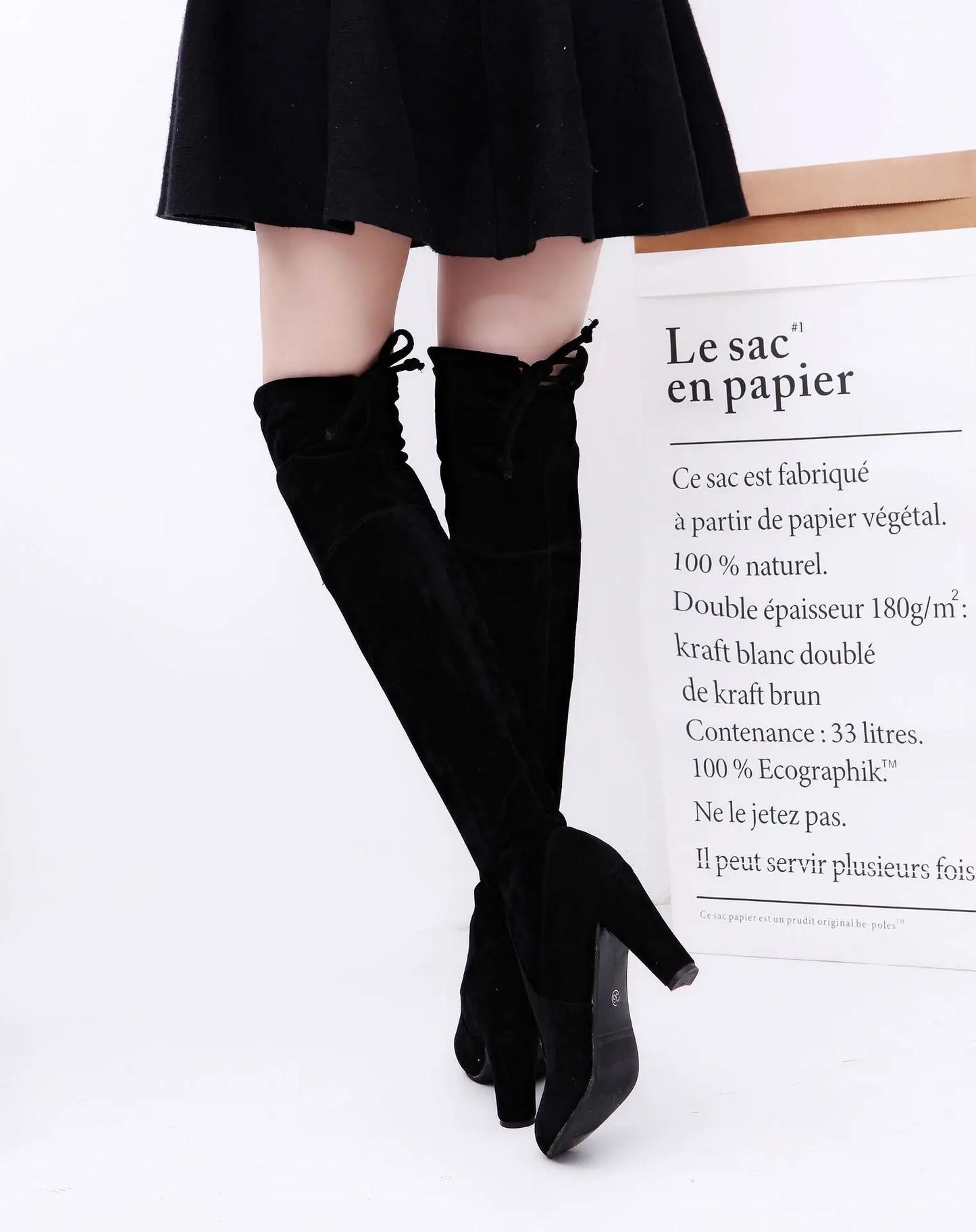 Faux Suede Over The Knee Boots Lace Up