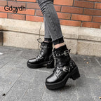 Black Leather Gothic Punk Style Combat Boots
