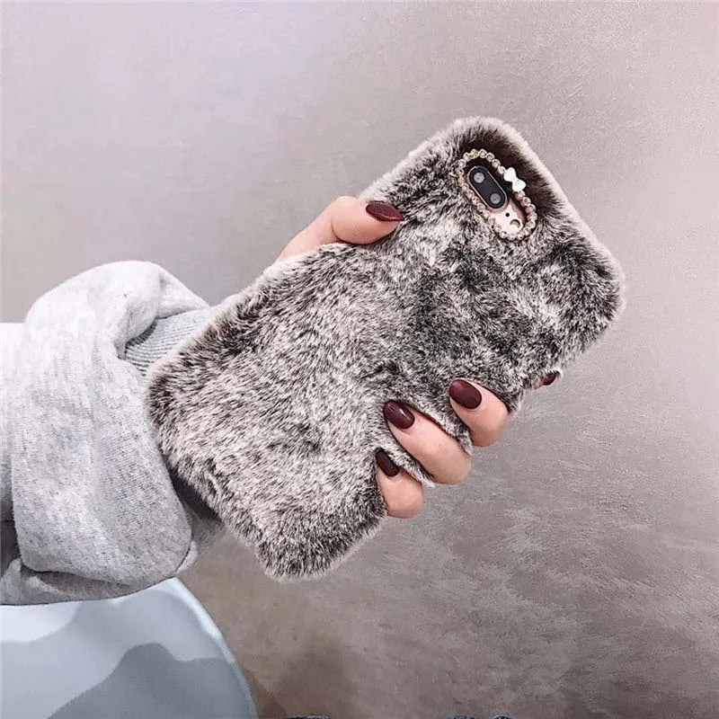 Solid  Long Plush TPU Mobile Phone Cover
