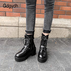 Black Leather Gothic Punk Style Combat Boots