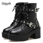 Black Leather Gothic Punk Style Combat Boots