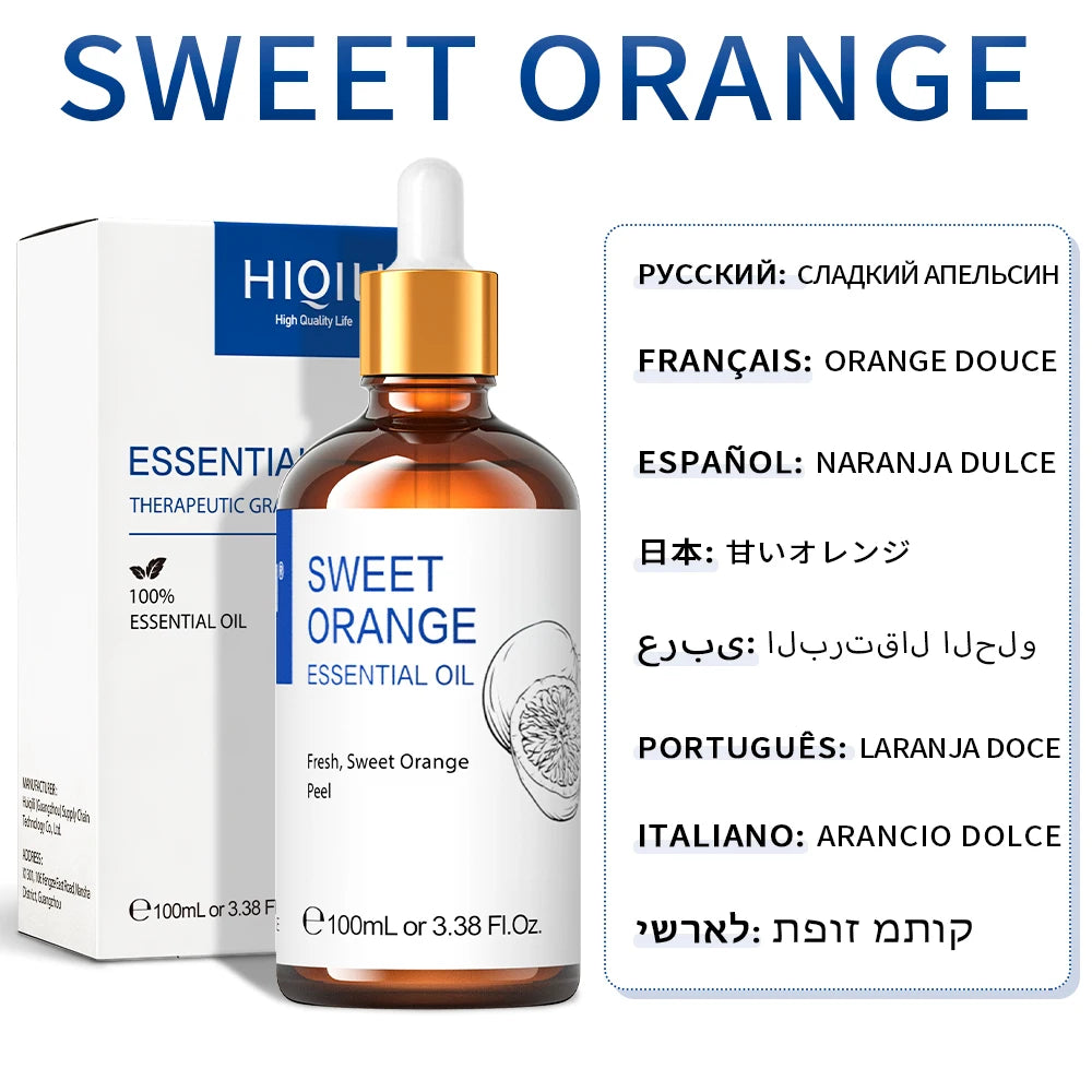 HIQILI 100ML Lavender Jasmine Rose Vanilla Mint  Eucalyptus Lemon Essential Oils