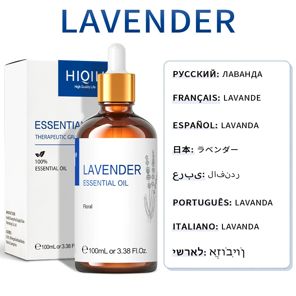 HIQILI 100ML Lavender Jasmine Rose Vanilla Mint  Eucalyptus Lemon Essential Oils