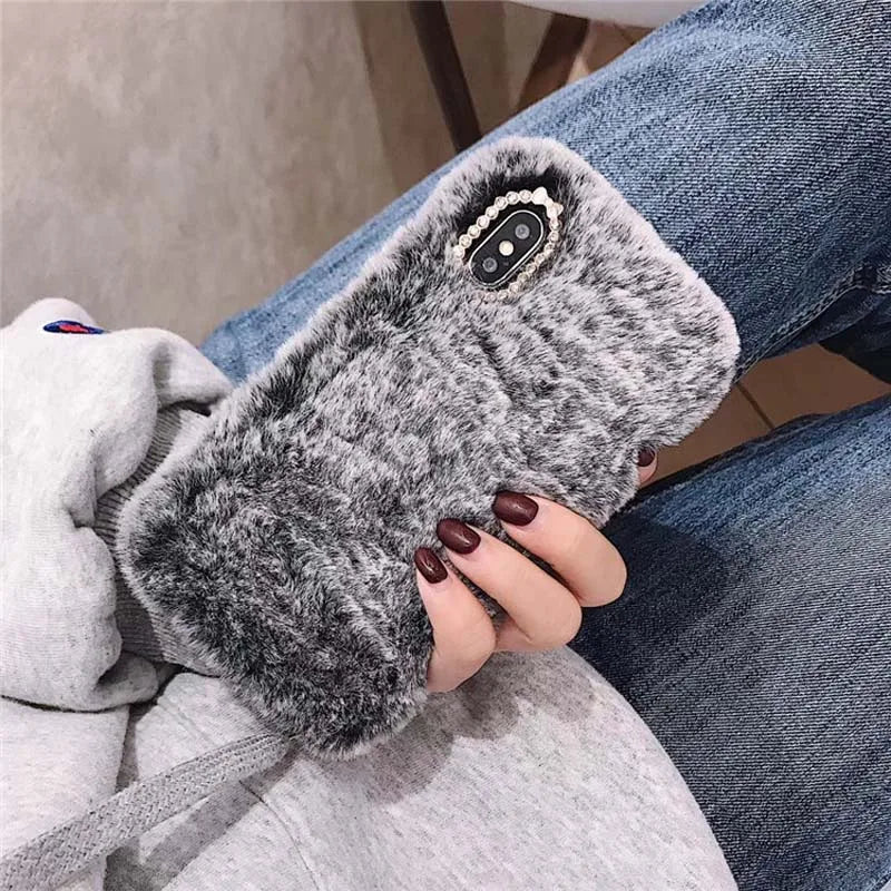 Solid  Long Plush TPU Mobile Phone Cover
