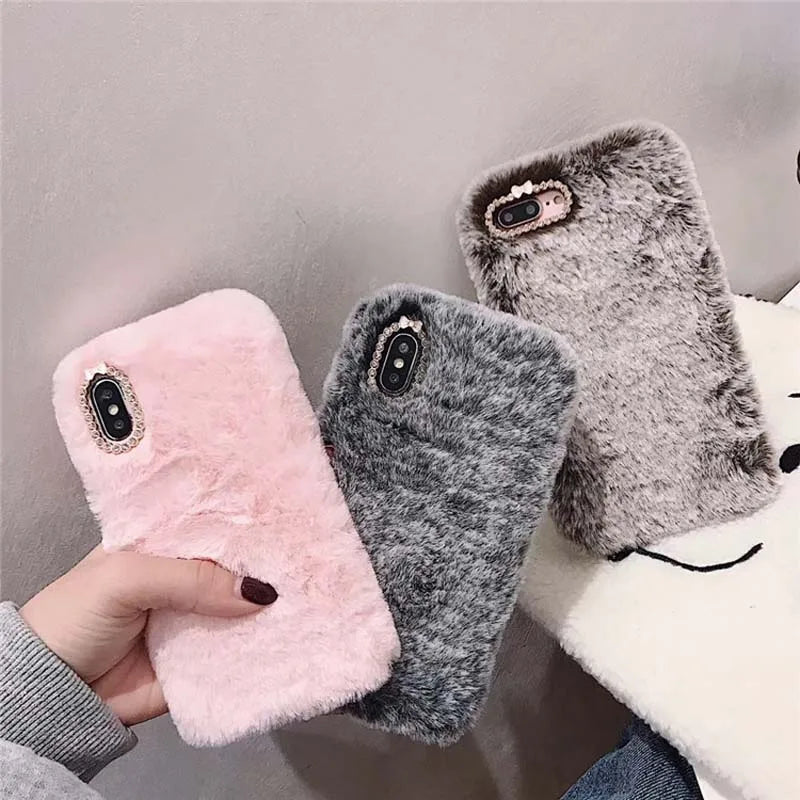 Solid  Long Plush TPU Mobile Phone Cover