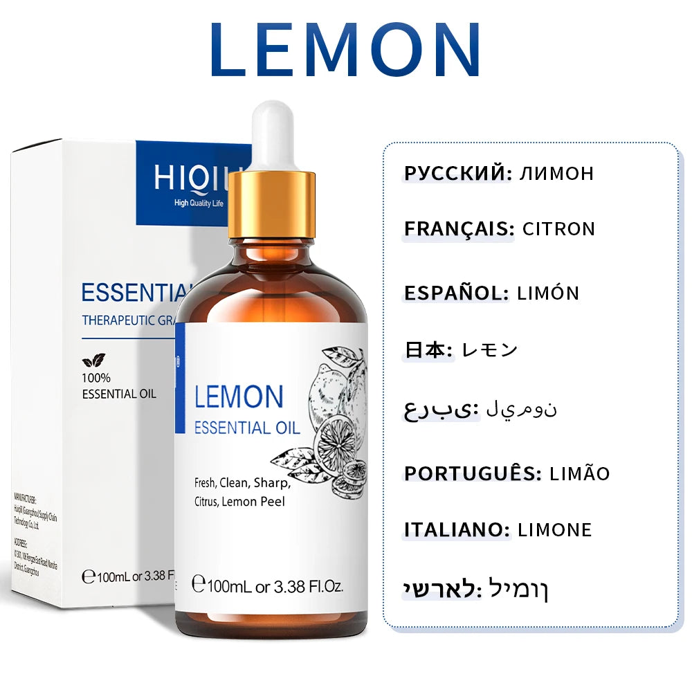 HIQILI 100ML Lavender Jasmine Rose Vanilla Mint  Eucalyptus Lemon Essential Oils