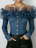 Retro Denim Off-shoulder Top