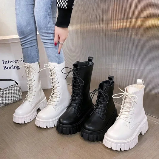 Mid Calf PU Leather Boots