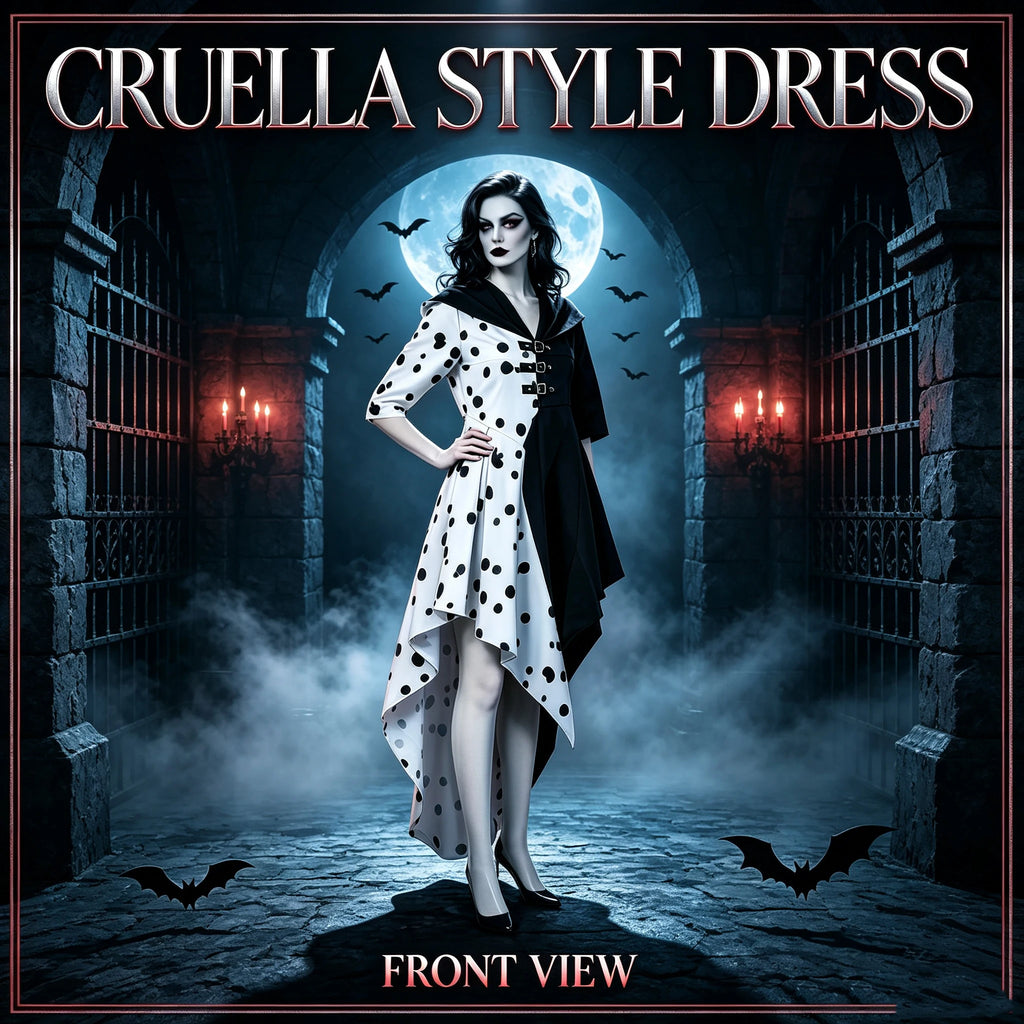 cruella de Ville, women's black and white spotted dog costume