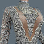 Rhinestone Pearls Spandex Jumpsuit