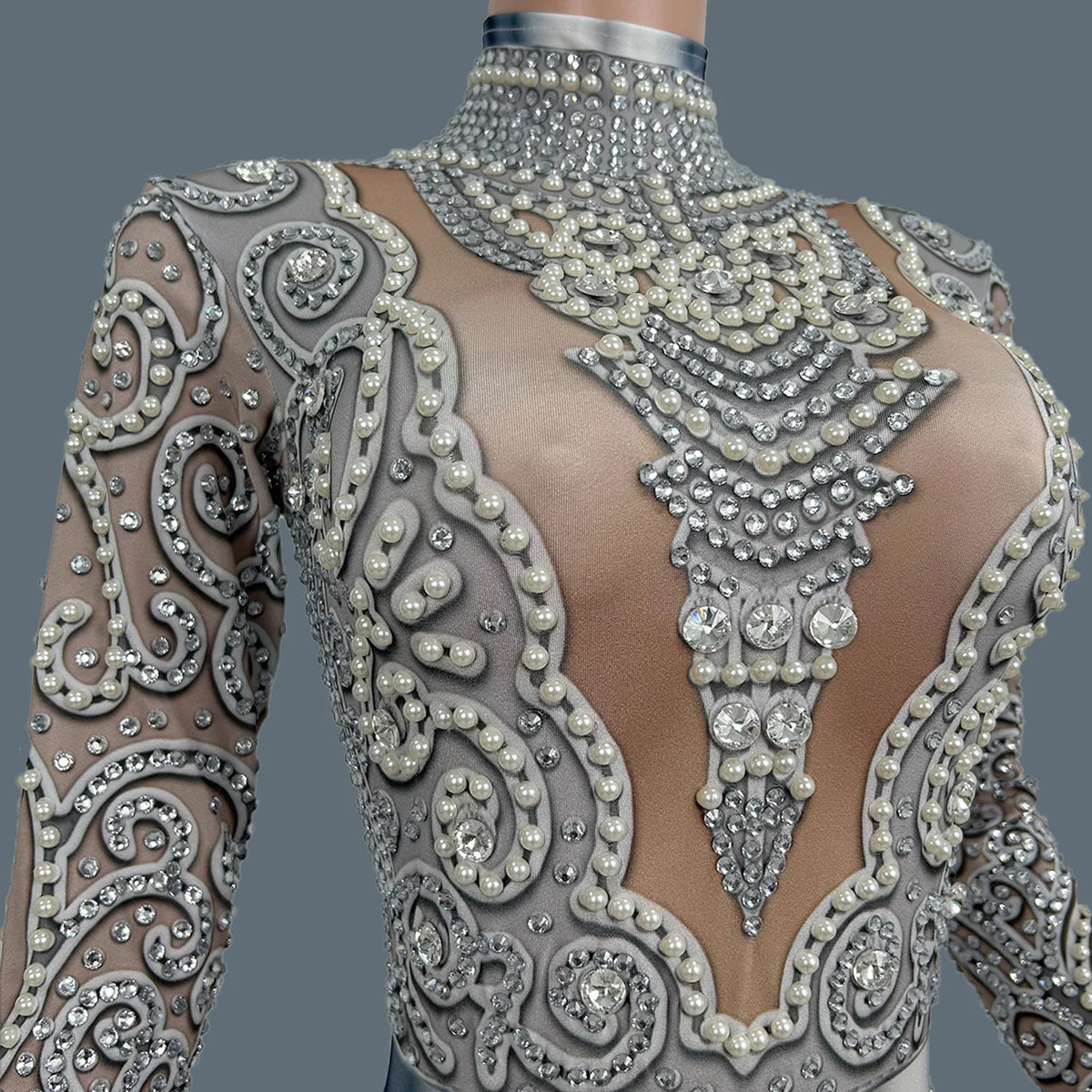 Rhinestone Pearls Spandex Jumpsuit