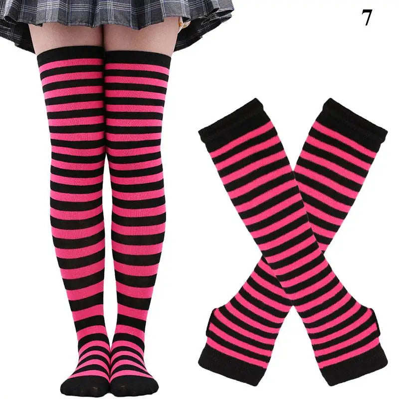 2Pair/ Gothic Punk Over Knee Long Stripe Socks