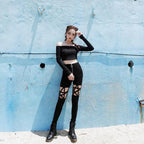 High Waist Hollow out Zipper Pencil Pants
