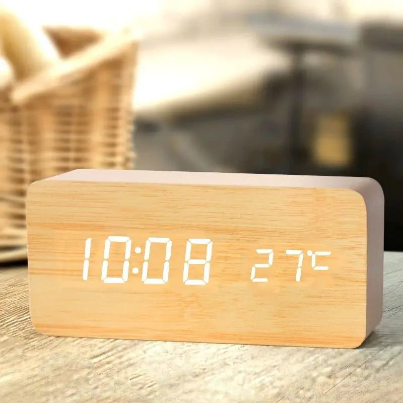 Wooden Digital Alarm Clock, LED Alarm Clock
