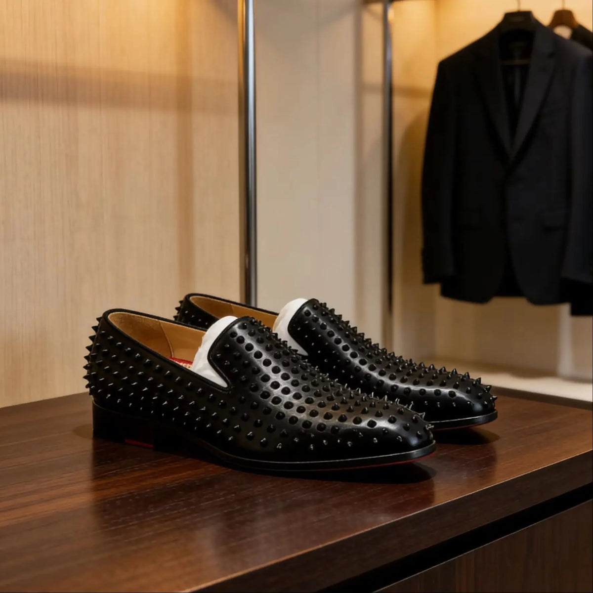 Black Rivets  Red Sole Loafers