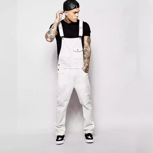 Men Slim Biker Jeans Bib Overalls Jumpsuits