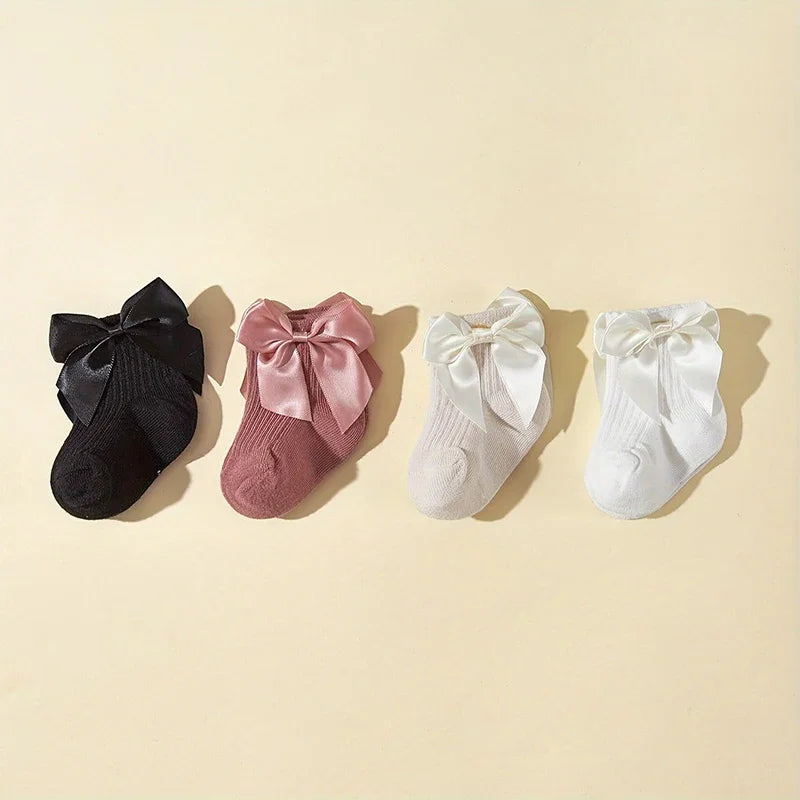4 Pairs Baby Girl Socks Large Bow Princess