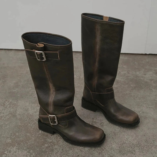 New Retro Brown Western Cowhide Boots