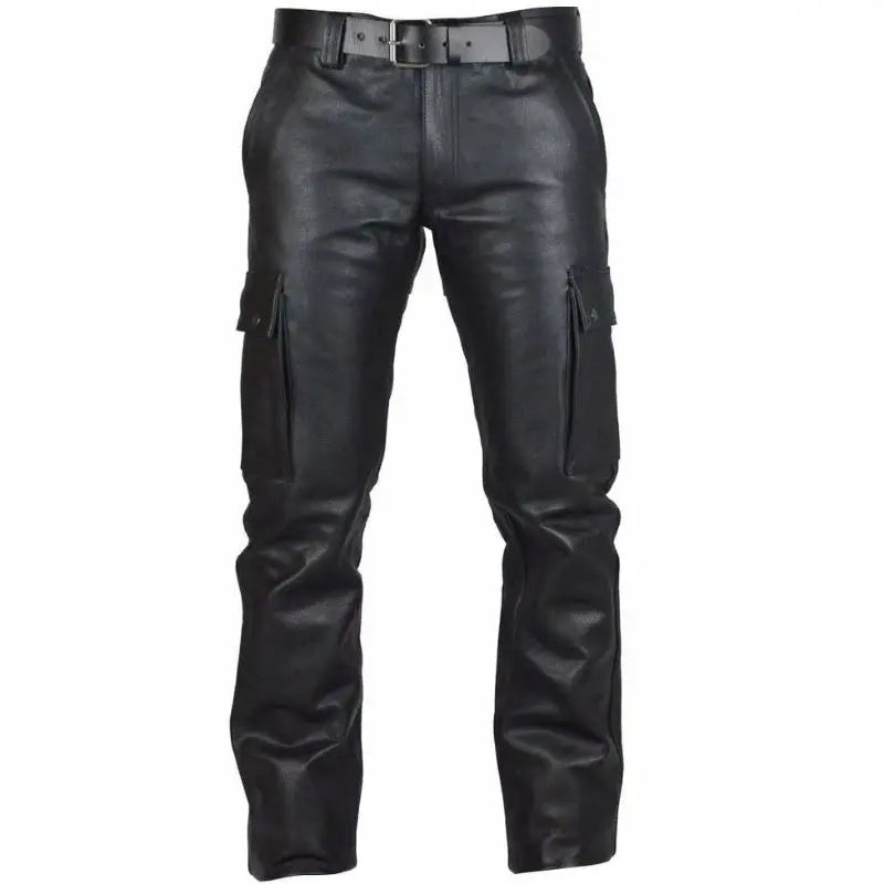 Faux Leather Slim-Fit Motorcycle Trousers