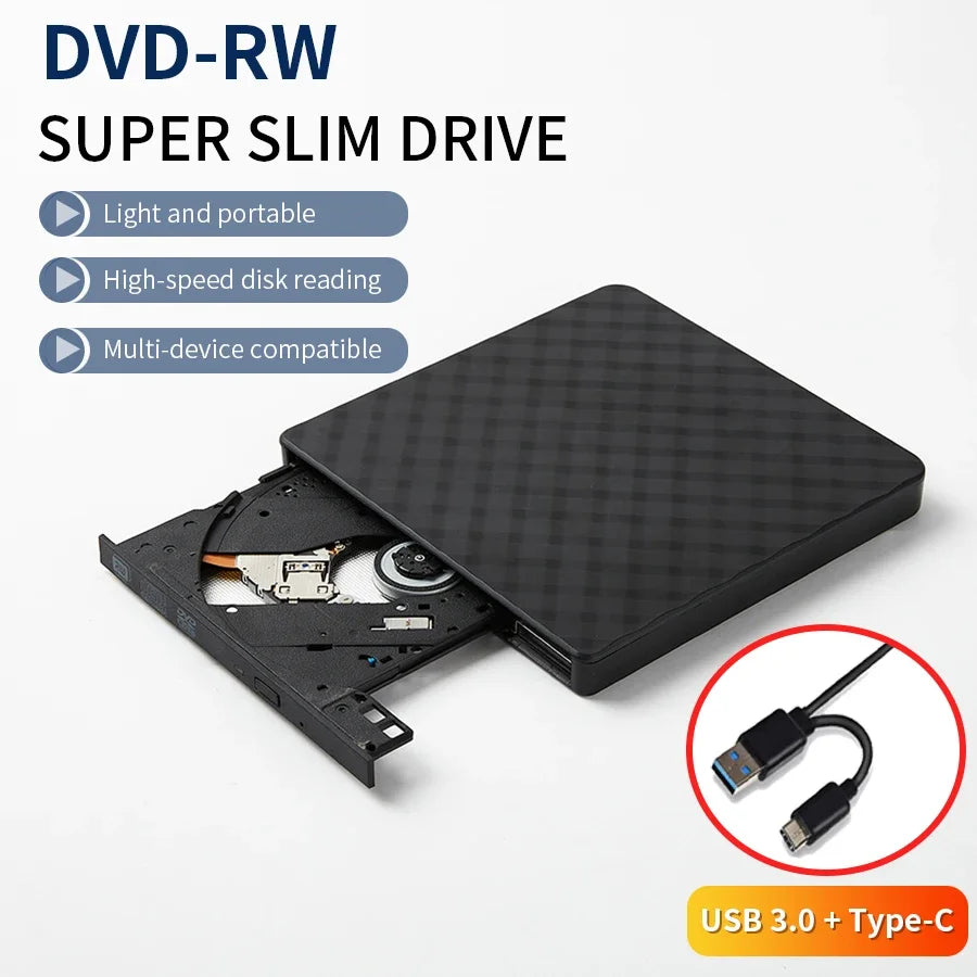 External DVD Drive USB 3.0 Portable Slim Optical