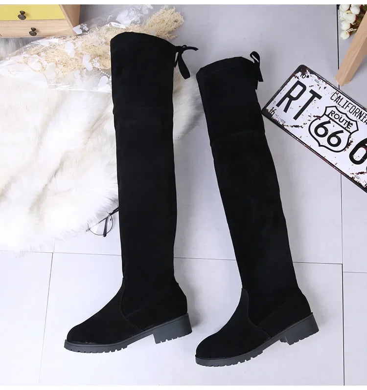 Faux Suede Winter Elastic Knee-high Boots