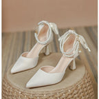 String Bead Pearls High Heels