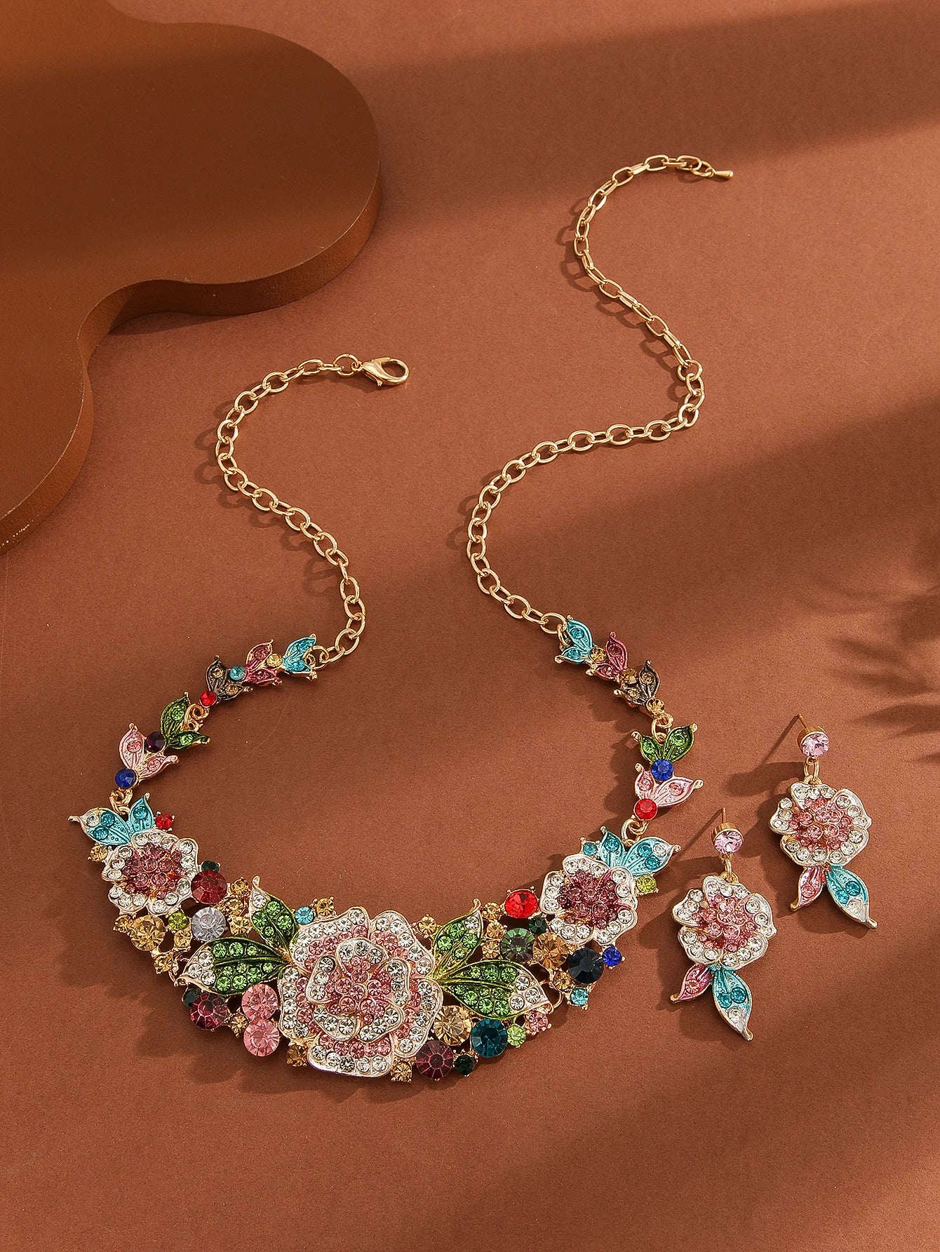 Mother’s Day Jewelry Gift:Luxury 3Pcs Rhinestone Flower Set
