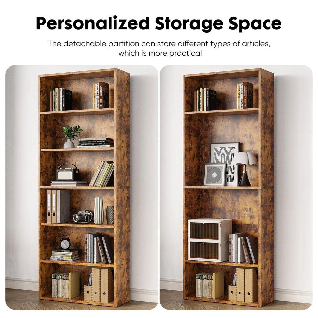 JHK 6 Tier Wooden Shelf Bookcase