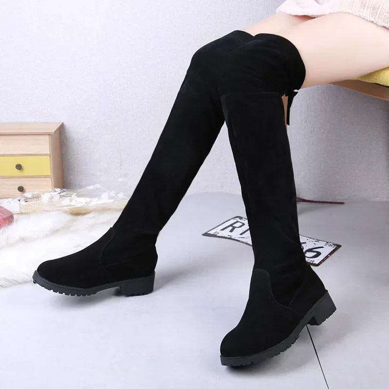Faux Suede Winter Elastic Knee-high Boots