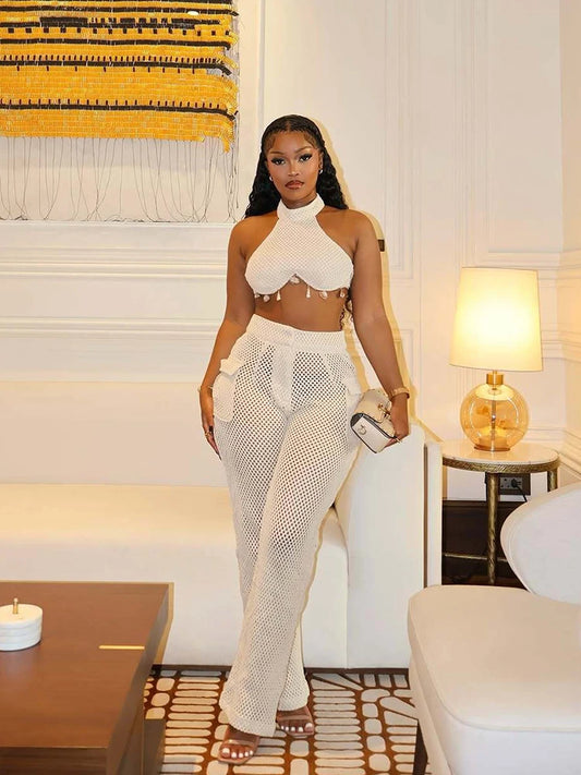 New Two Piece Halter Top and Pant Set