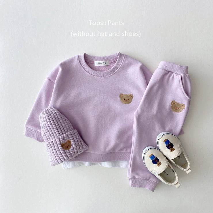 Kids Sports Bear Sweatshirt Pants 2Pcs Suits Outfits