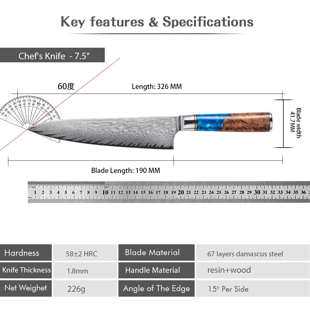 VG10 Chef's Knife d Handle Kitchen Chef's Knife Three-Piece Set