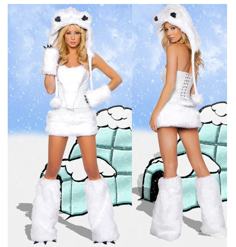 Cosplay White Sexy Holiday Party Dress Suit Woman Backless Funny Bring A Hat Stage Costume Clothes