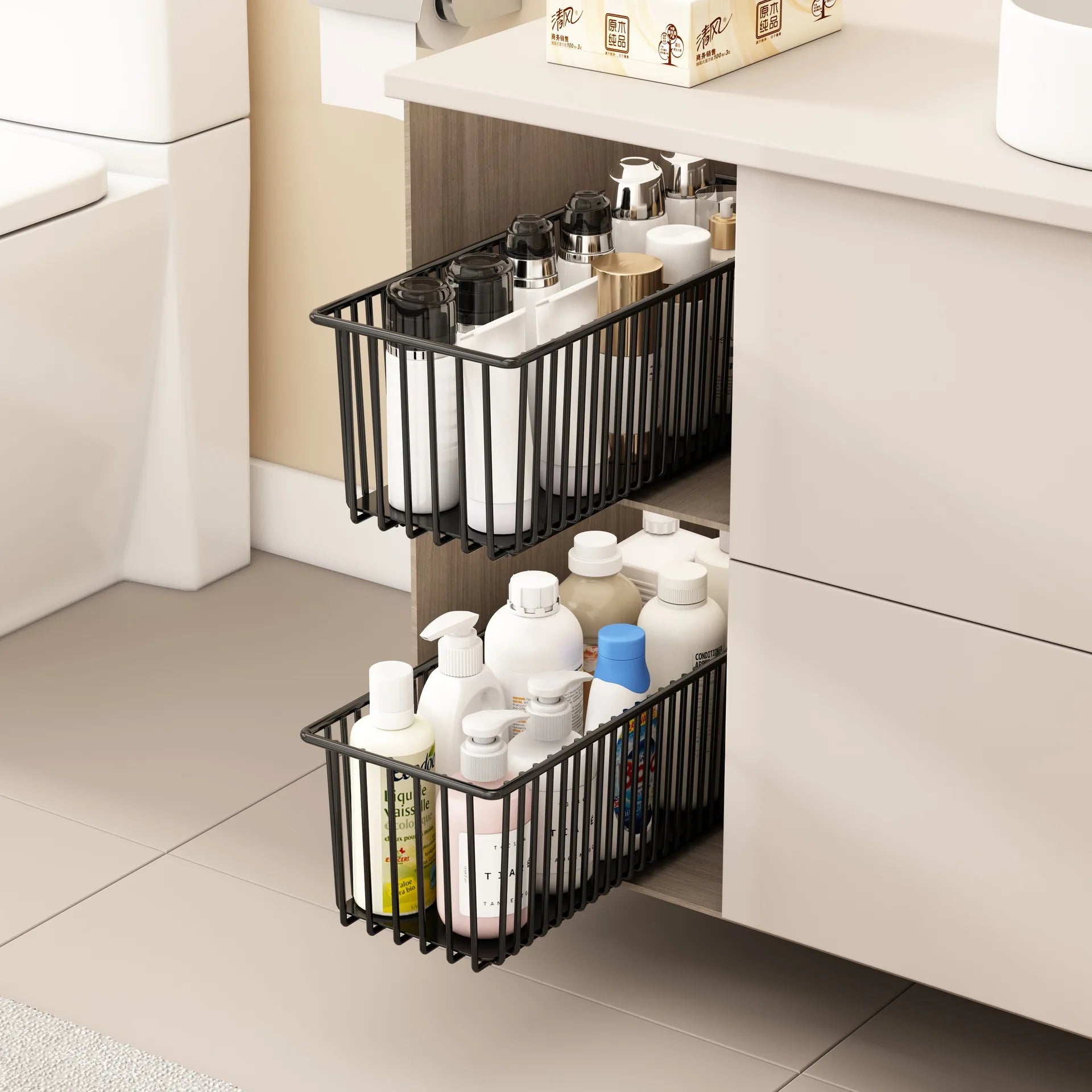 2Pcs Pull Out  Carbon Steel Slide Out Drawers