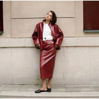 Vintage Biker Leather Jacket Skirts Suit
