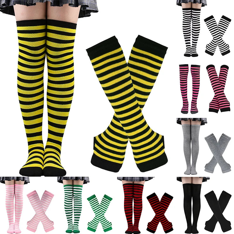 2Pair/ Gothic Punk Over Knee Long Stripe Socks