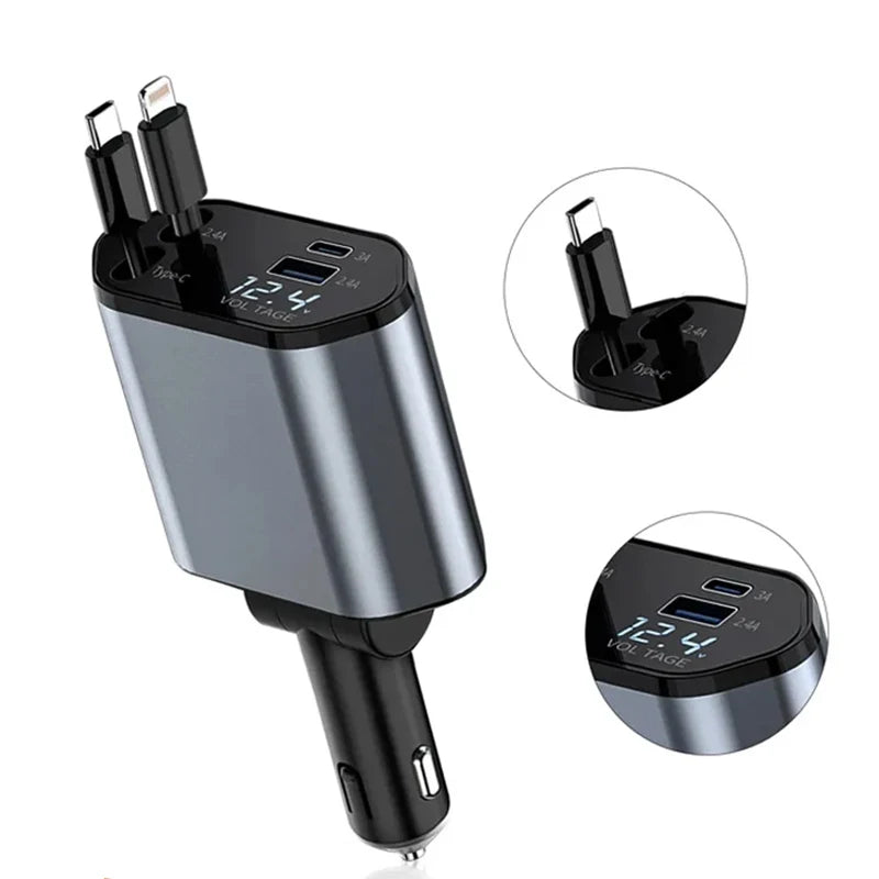 Retractable Car Charger, 4 in 1 Fast Car Phone Charger