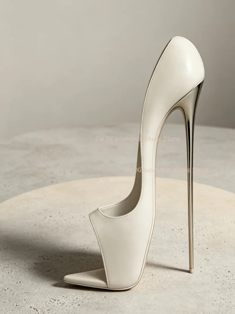 White Open-Toe  Ultrafine Metal Stilettos