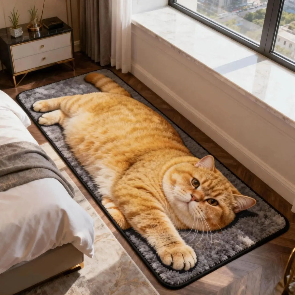3D Cat Shaped Soft Fluffy Bedside Runner