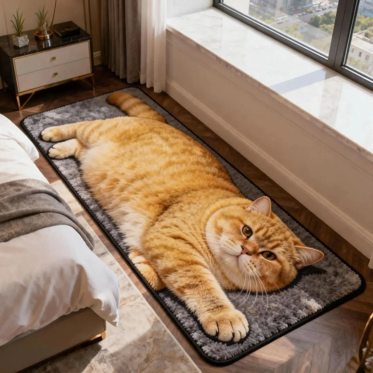 3D Cat Shaped Soft Fluffy Bedside Runner
