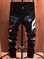 Printed Black Straight Leg Jeans