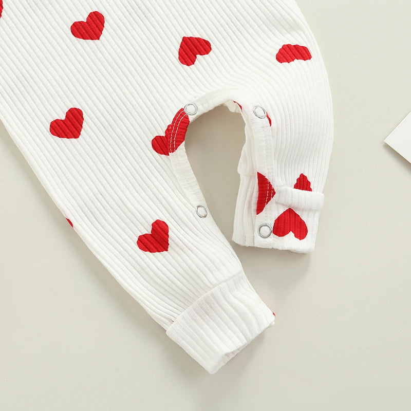 Newborn Baby Girls Romper Ruffle Ribbed Bodysuit Heart Jumpsuit with Headband Outfits 0-18M