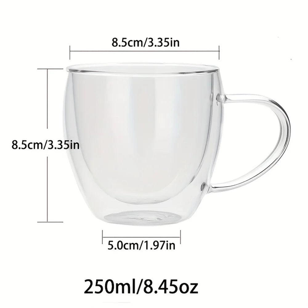 1pc 250ml Premium Double-Walled Borosilicate Glass Coffee Mug