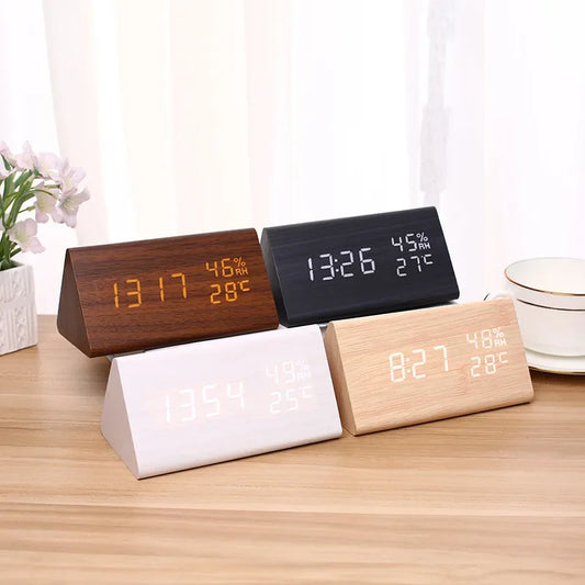 Digital LED Wooden Alarm Clock