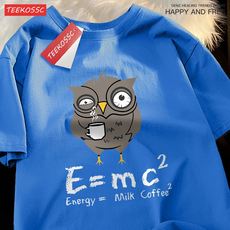 Energy Milk Coffee Fun Formula Printing Mens T-Shirts Cotton Streetwear Loose Oversize T Shirt Pattern Tee Clothes Couple