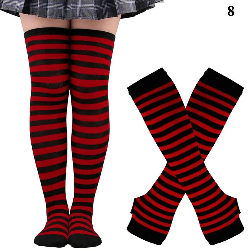 2Pair/ Gothic Punk Over Knee Long Stripe Socks