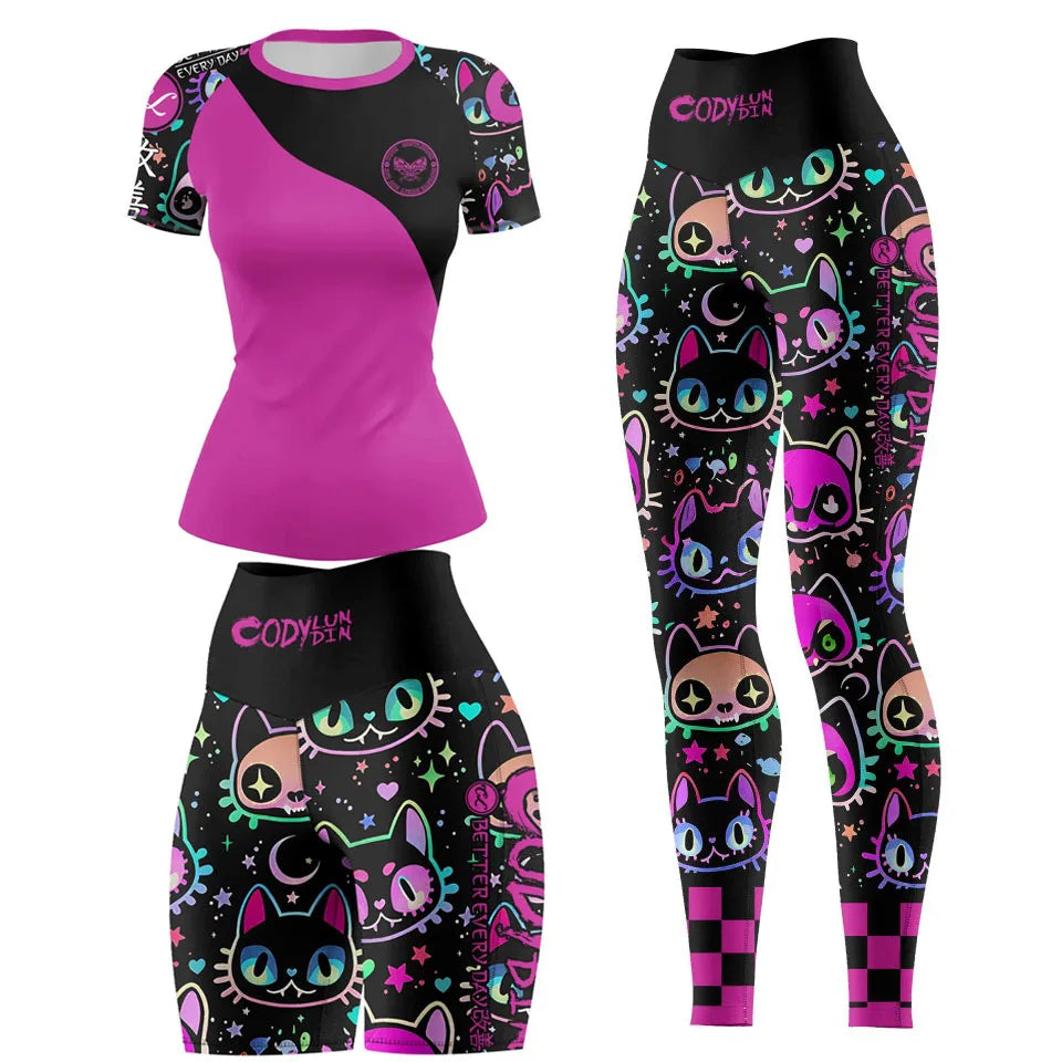 Women Rash Guard Gym  MMA Compression Sportswear 4pcs/Set