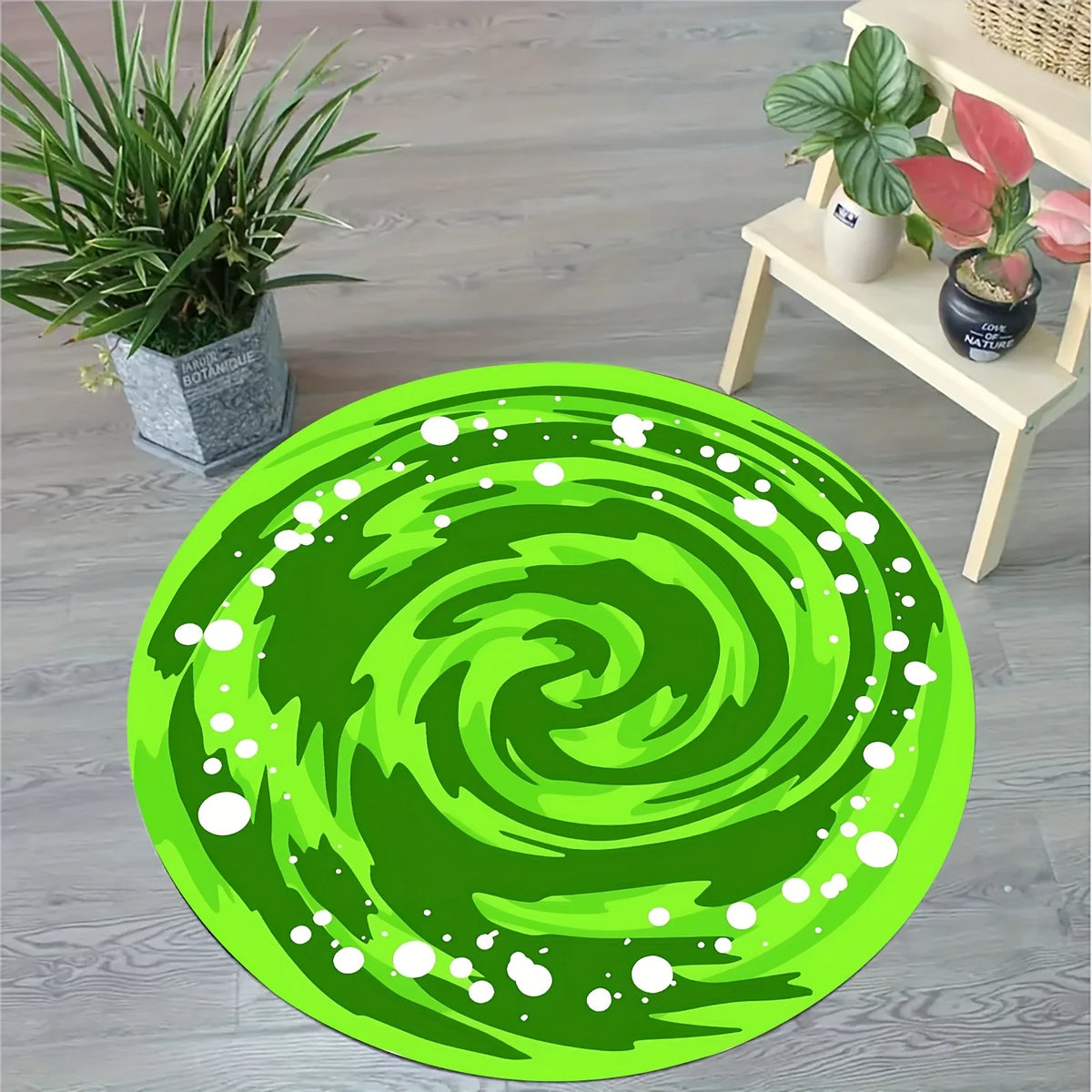 Vibrant Green Swirl Round Area Rug