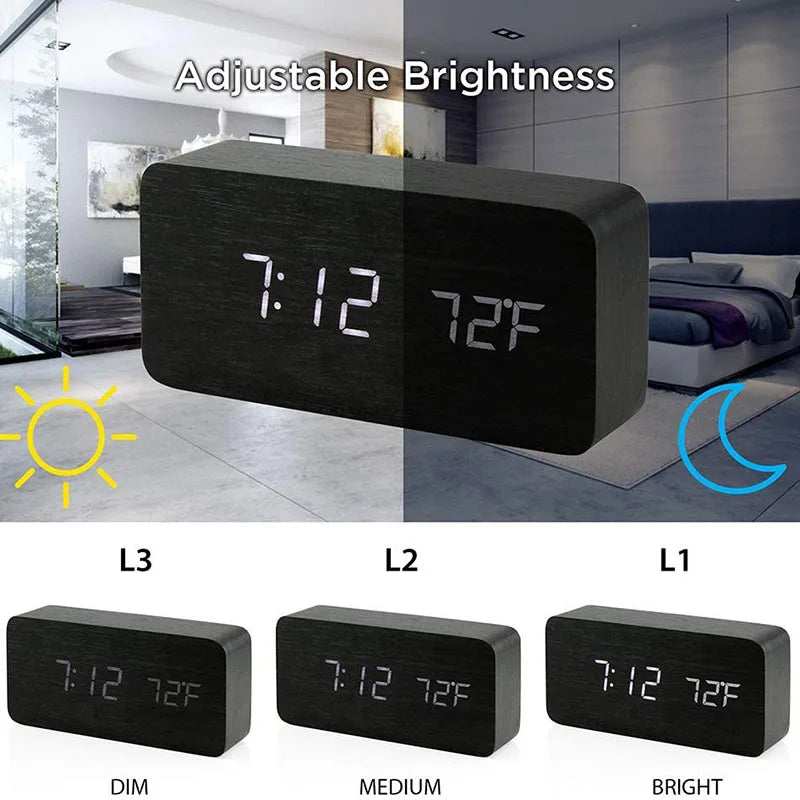 Wooden Digital Alarm Clock, LED Alarm Clock