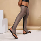 Rhinestone Long Tube Knee Length Socks Boots Sandals